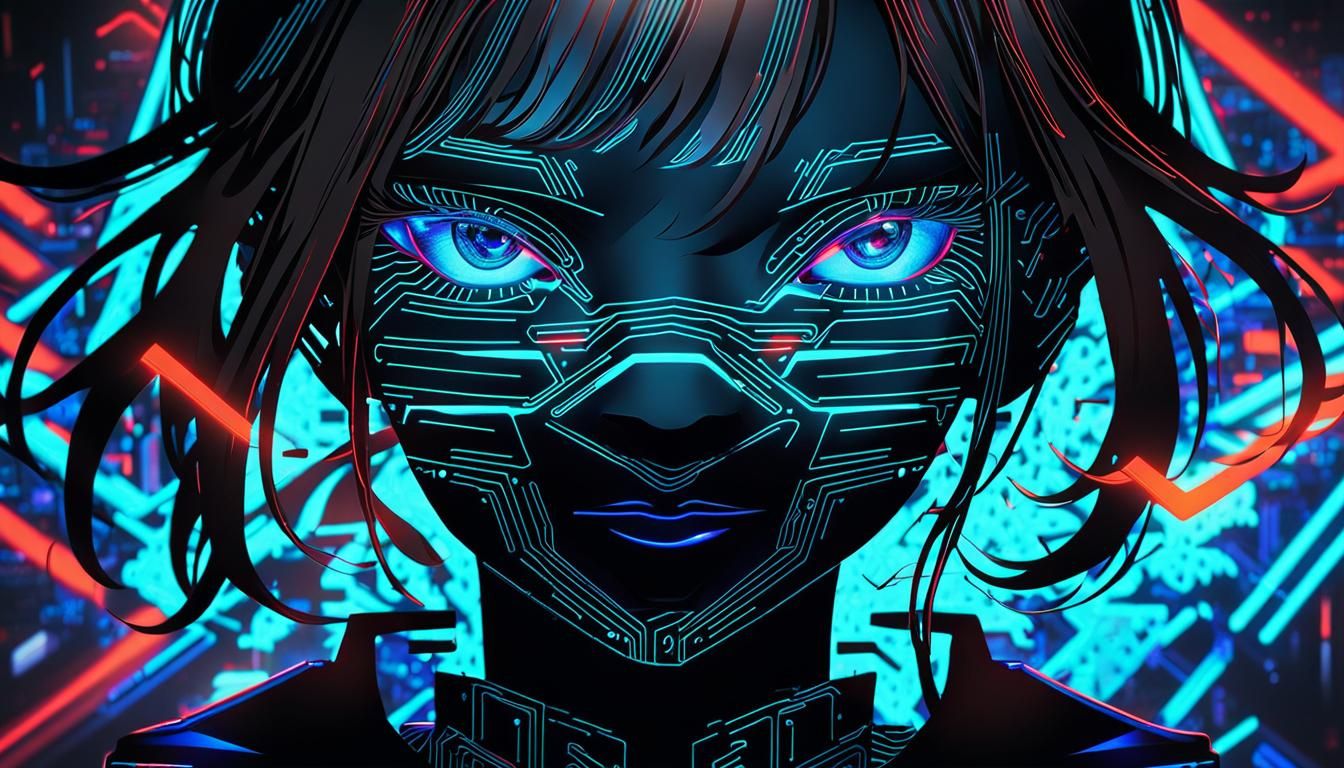 Glowing Cyberpunk Anime Goddess