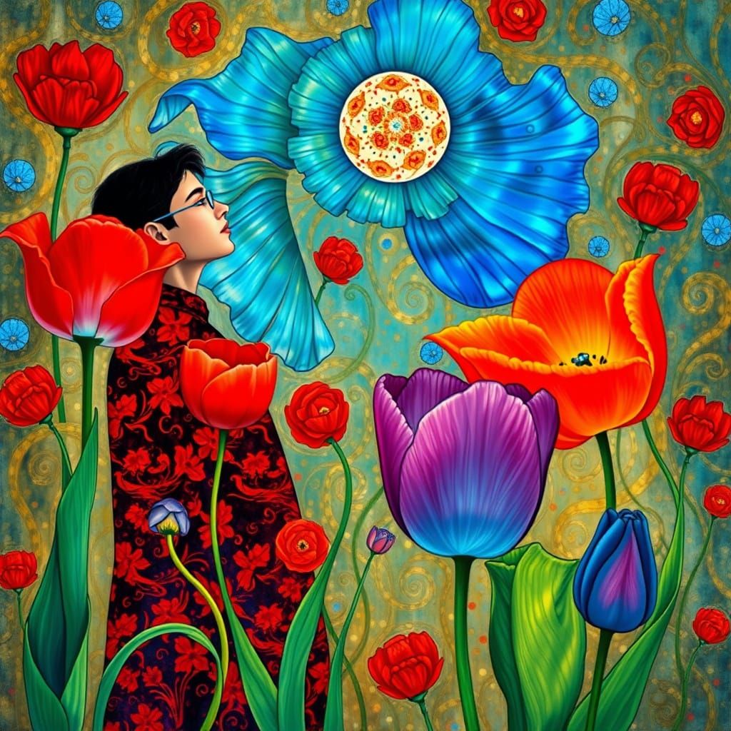 Dreamlike Encounter in Vibrant, Whimsical Abstraction