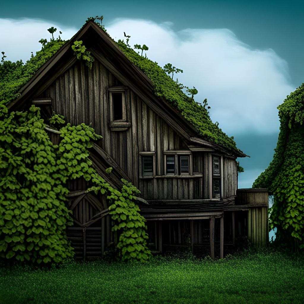 Abandoned House Engulfed by Vines: Hyperdetailed Concept Art