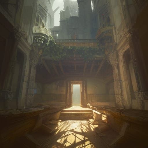 Hyperdetailed Ruined Castle Room Portrait