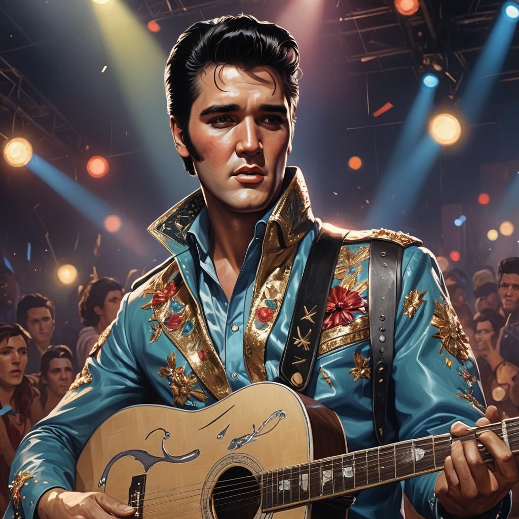 Elvis Presley Portrait on Stage, Hyperdetailed Art