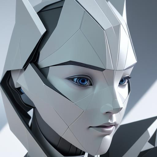 Humanoid Robot Face in Futuristic Origami Style
