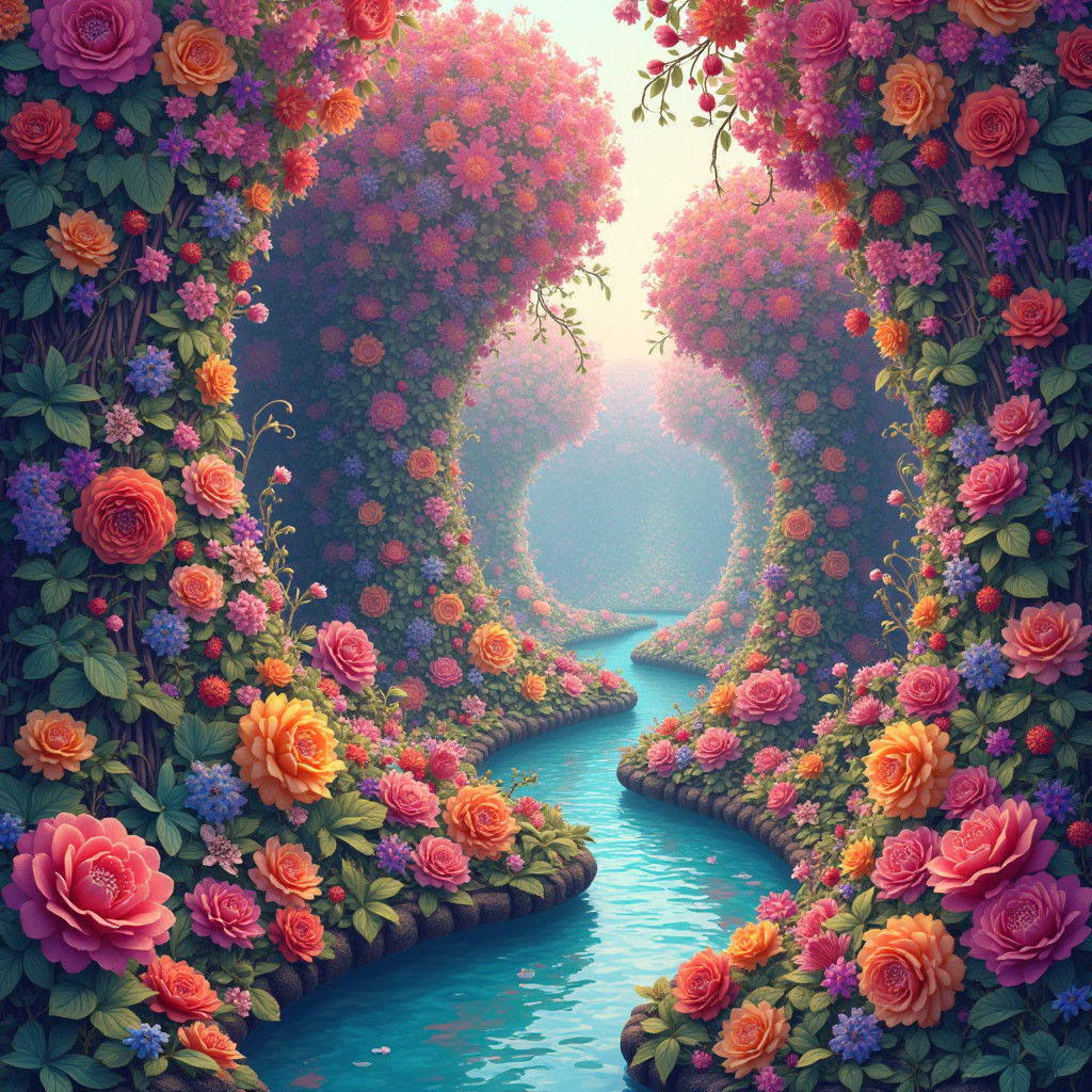 Whimsical Floral Tapestry in Postmodern Artstation Style