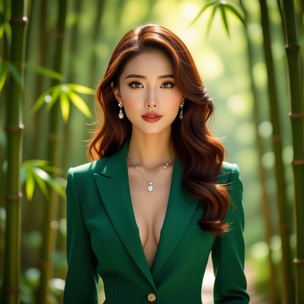 Graceful Woman in Bamboo Forest: Cinematic Portrait