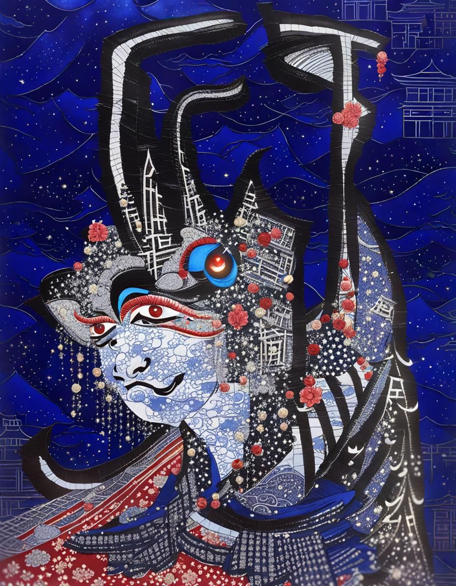 Asian Woman in Red Satin with Kanji Alley Backdrop