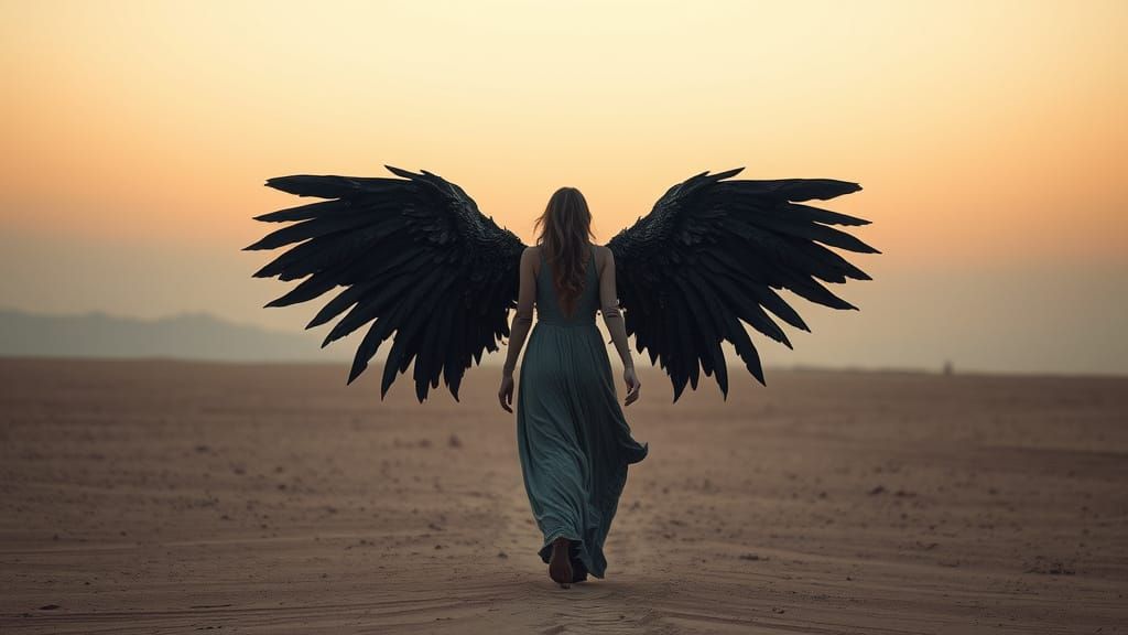 Fallen Angel in Arid Desert Landscape