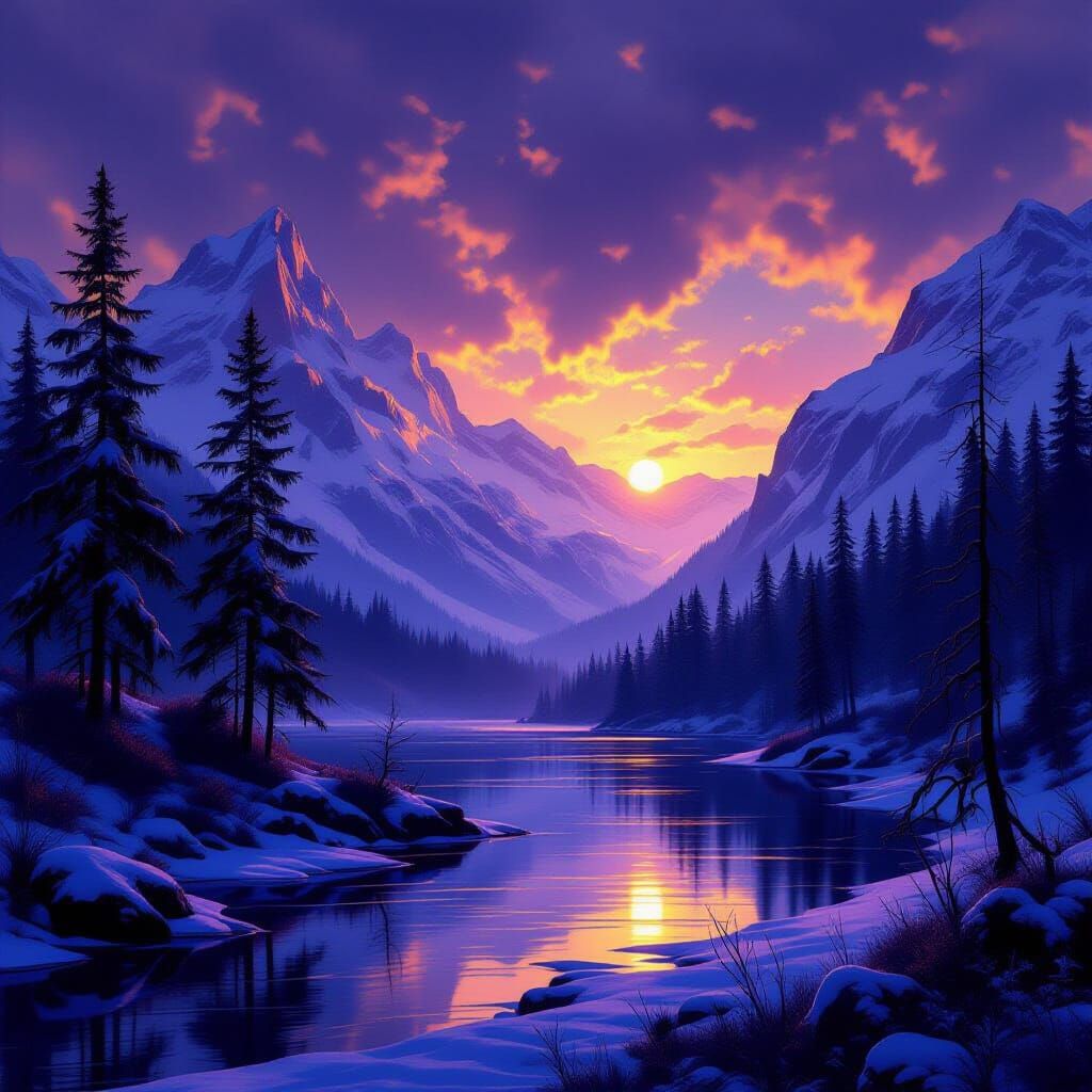Frozen Landscape with Firs in Fantasy Style