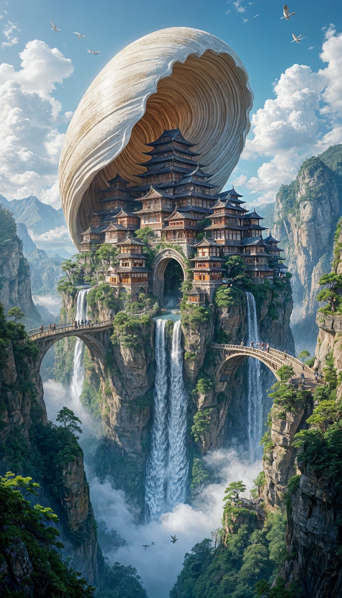 Surreal Japanese Village Inside 3D Vertigo Shell