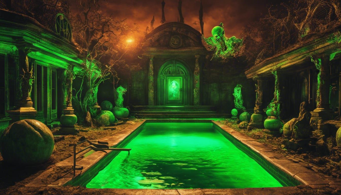 Creepy Zombie Halloween Pool Party in Graveyard