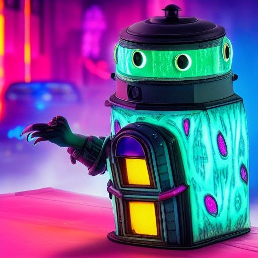 Cyberpunk Monster Street Lantern in Neon City