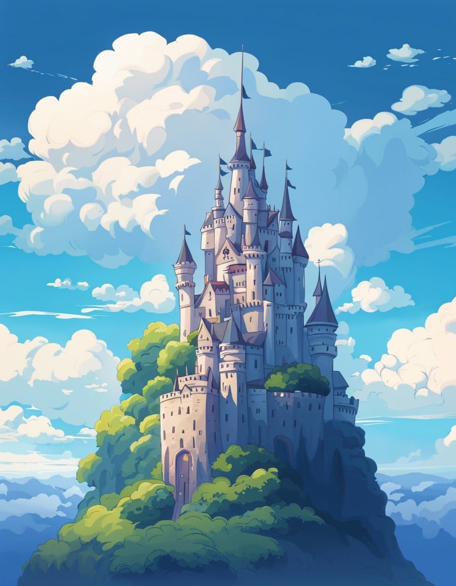 Fluffy Cloud Castle in Anime Art Style
