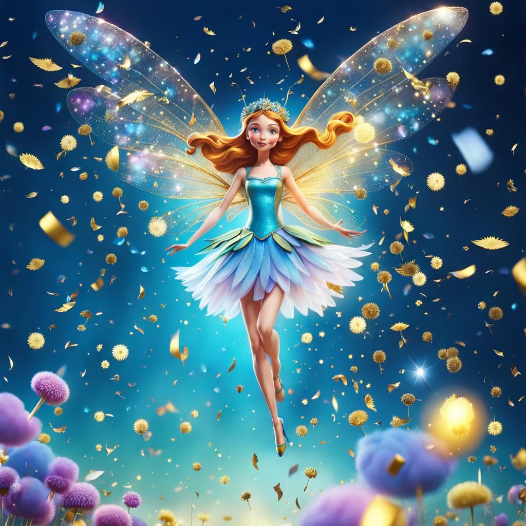 Glittering Fairy with Delicate Wings in Pixar Style