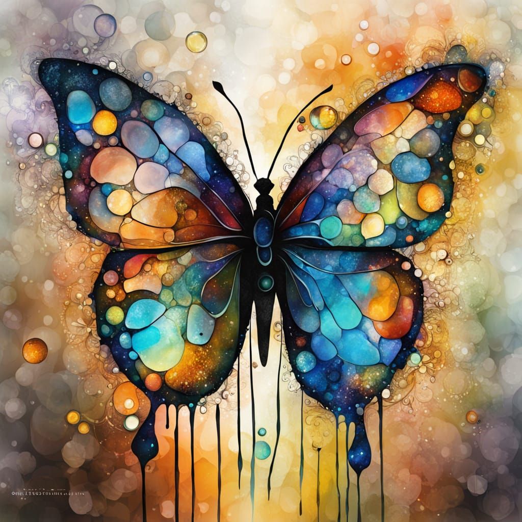 Fluorescent Butterfly in Splash Art Style
