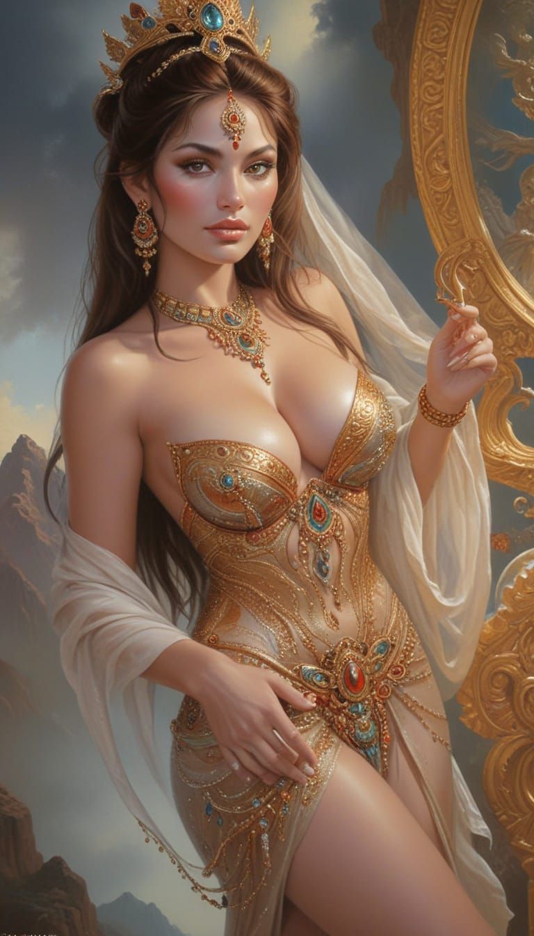 Sumptuous Apsaras in Acrylic Style