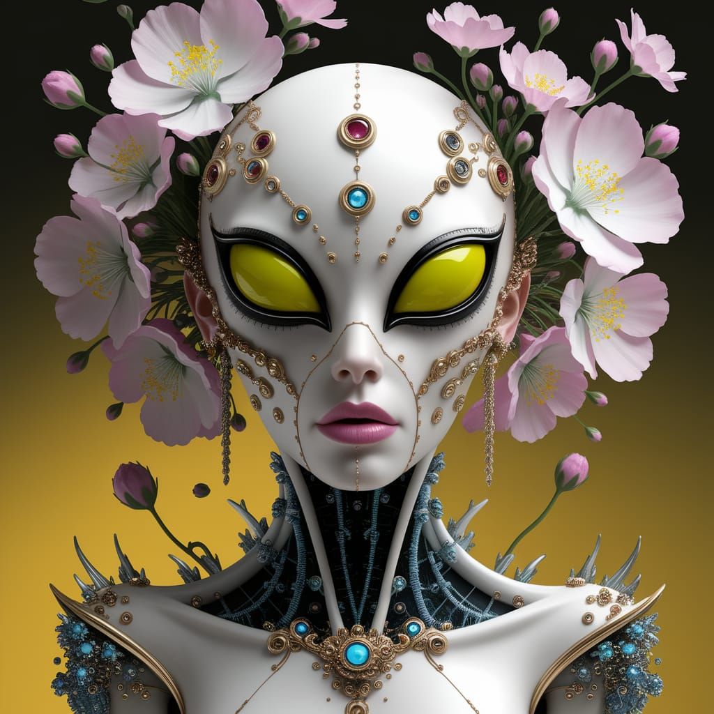Surreal Alien Goddess in Abstract Bloom