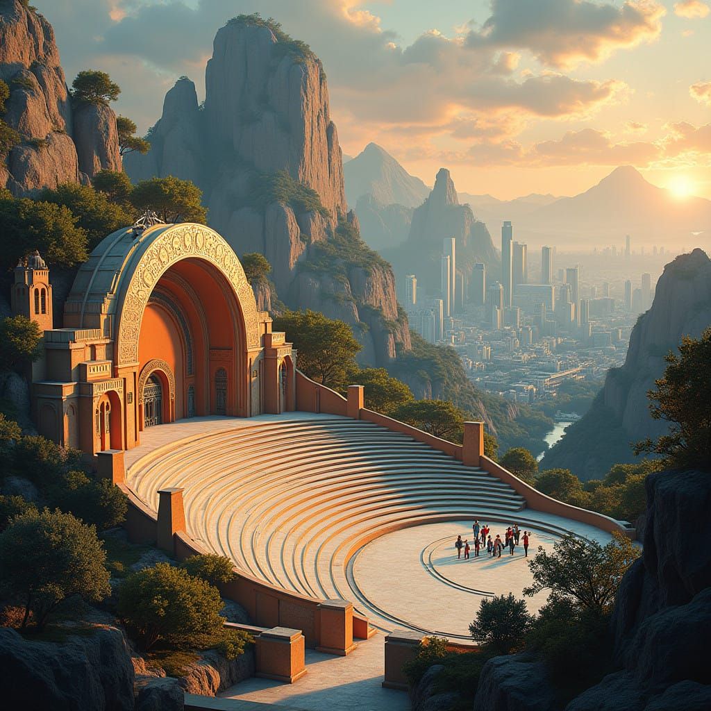 Grand Art Deco Amphitheater in Futuristic Metropolis