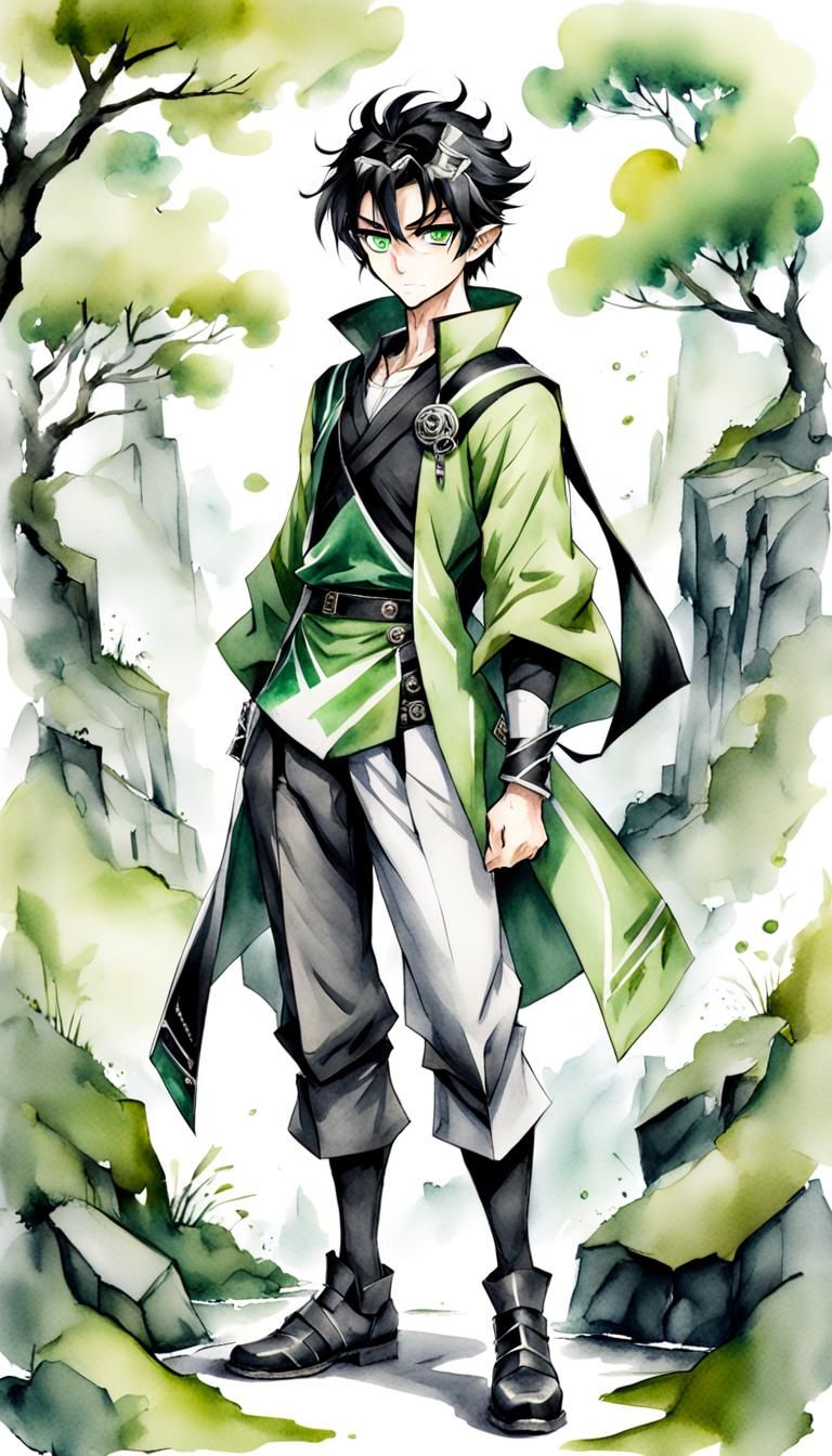 Anime Hero Portrait in Watercolor Style