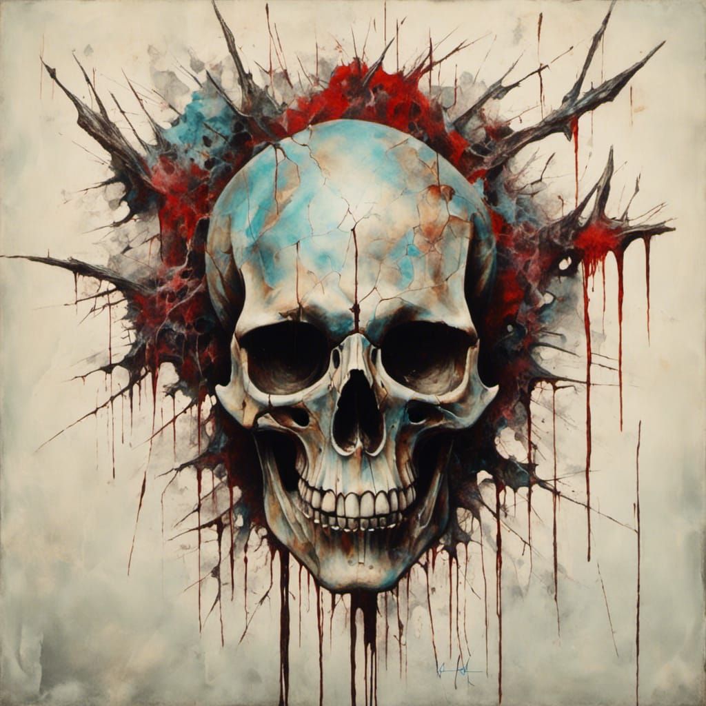 Surreal Geometric Skull Tattoo in Oil Paint