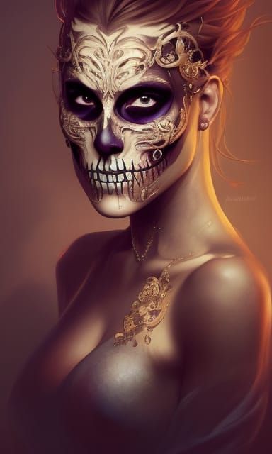 Woman in Skull Mask: Hyperrealistic Digital Portrait