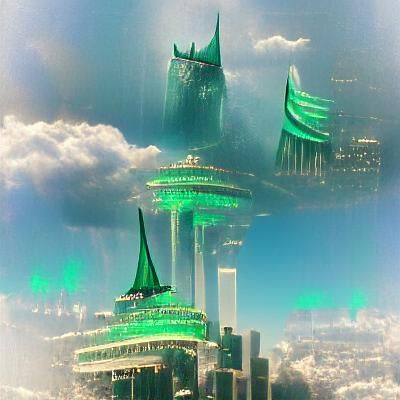 Futuristic Emerald Cityscape in Digital Art Style
