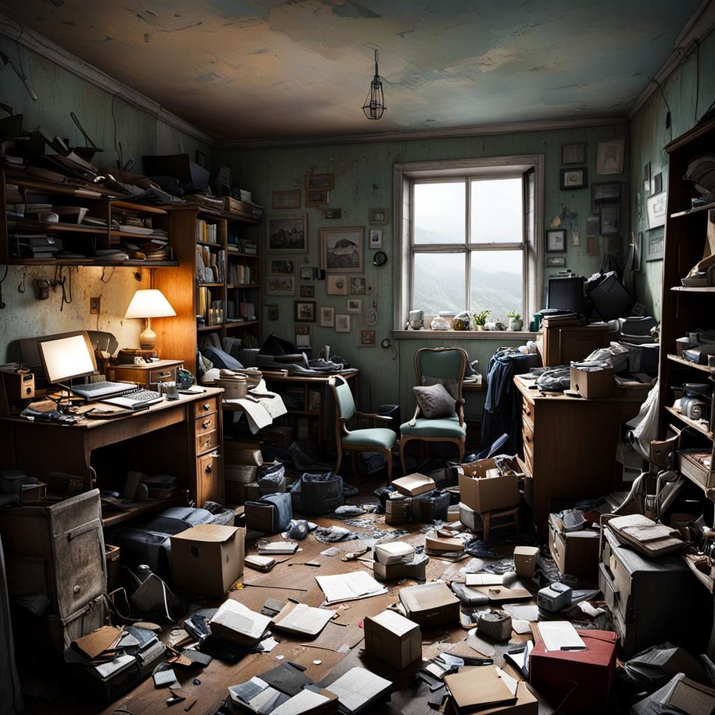 Gloomy Cluttered Room Lit by Window Light