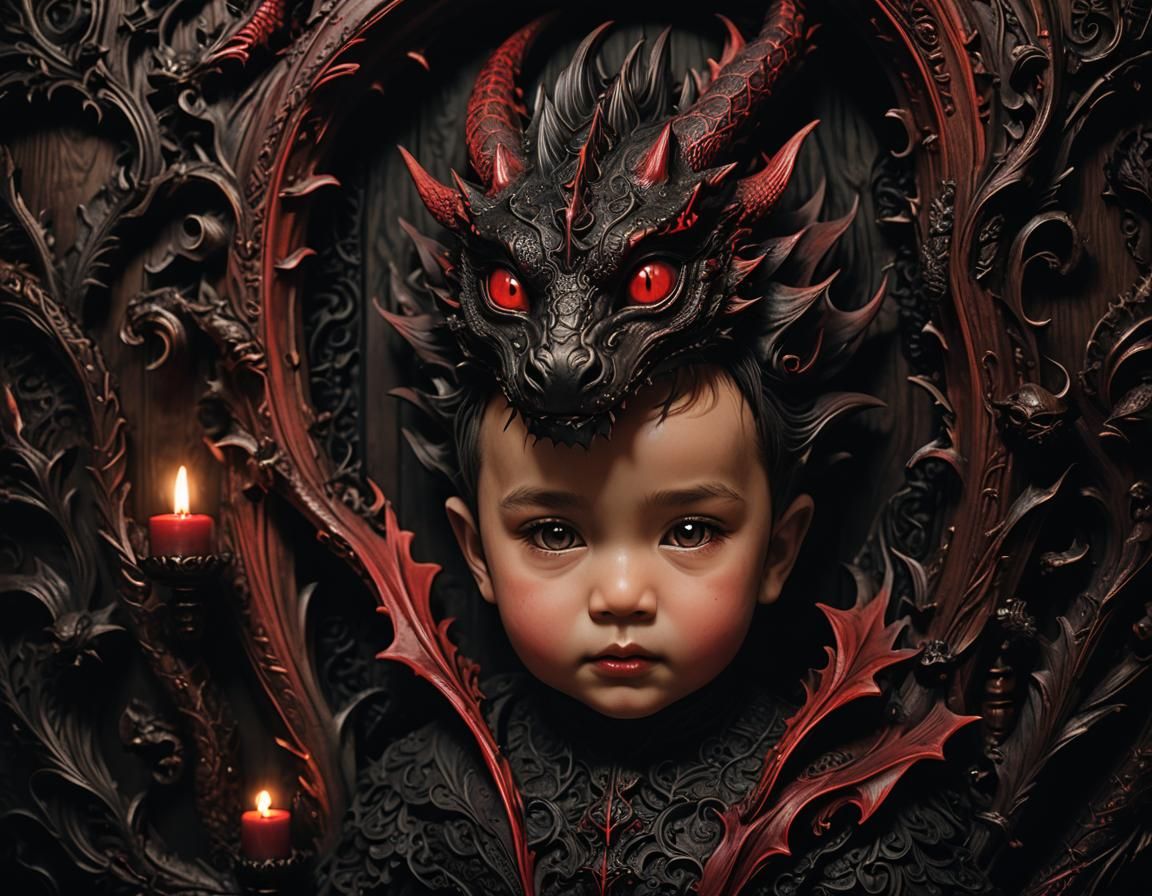 Mysterious Baby Portrait in Surreal Gothic Style