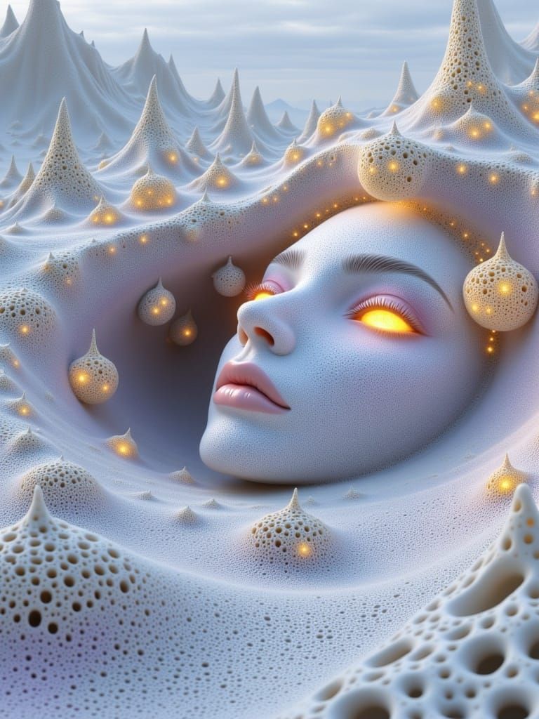 Surreal Female Form Blends with Flowing Landscape in Etherea...