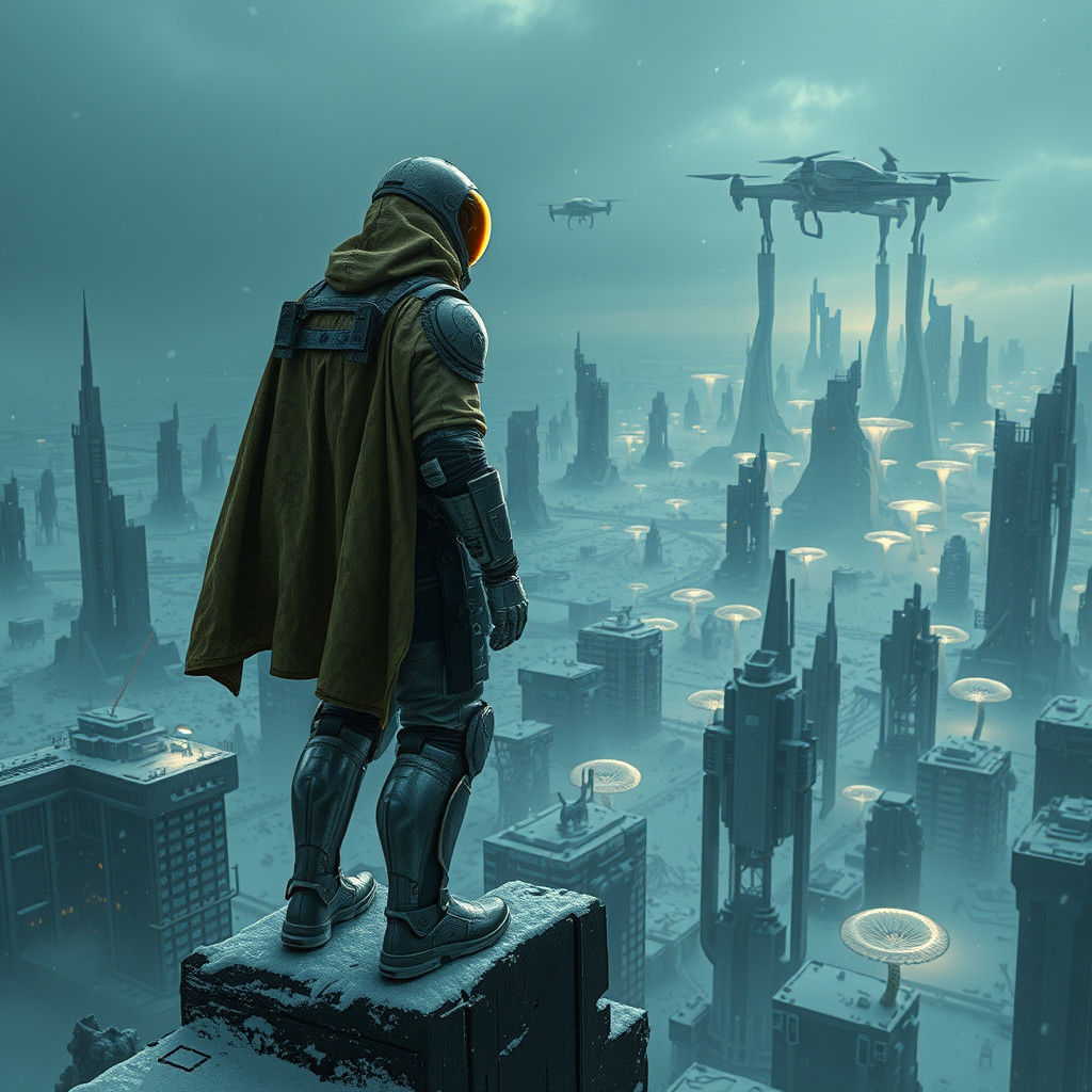 Wasteland Wanderer in Futuristic Exosuit