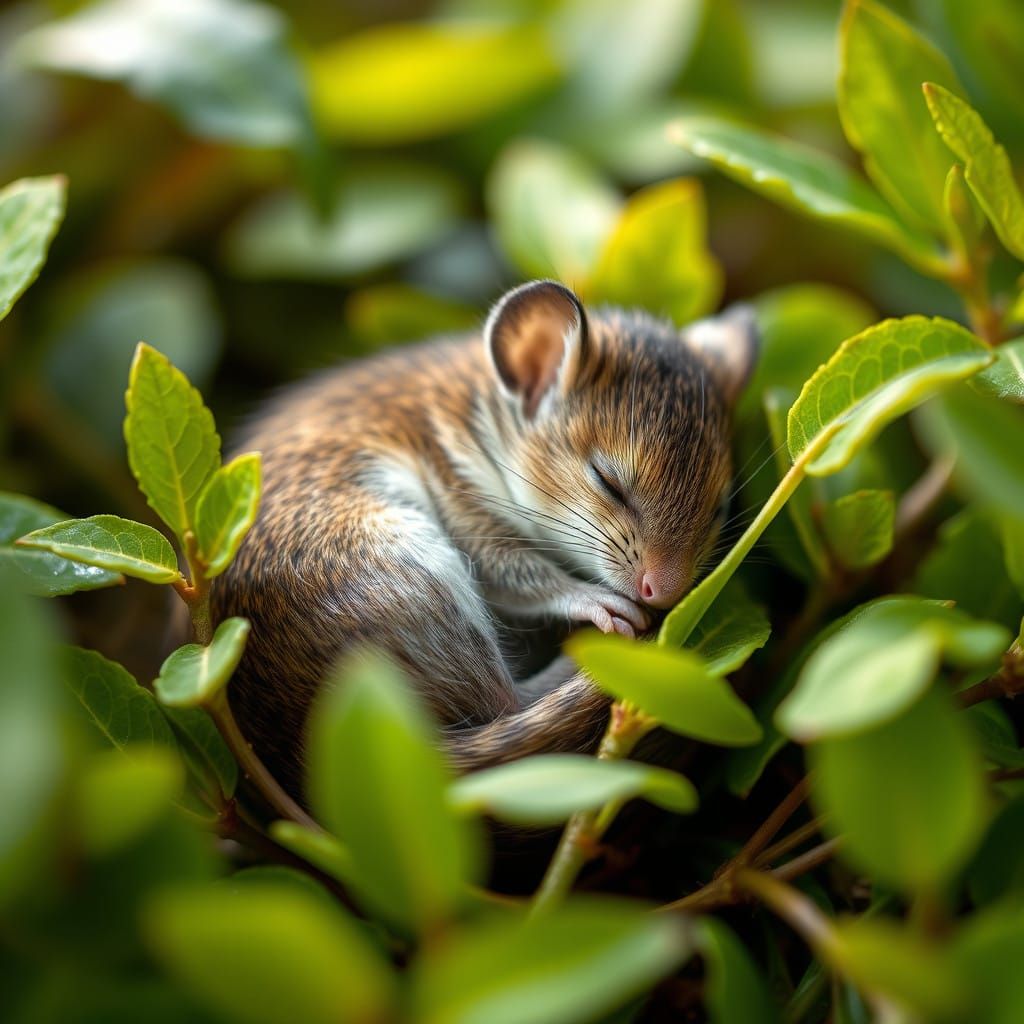 Whimsical Mouse in a Tapestry of Green Leaves