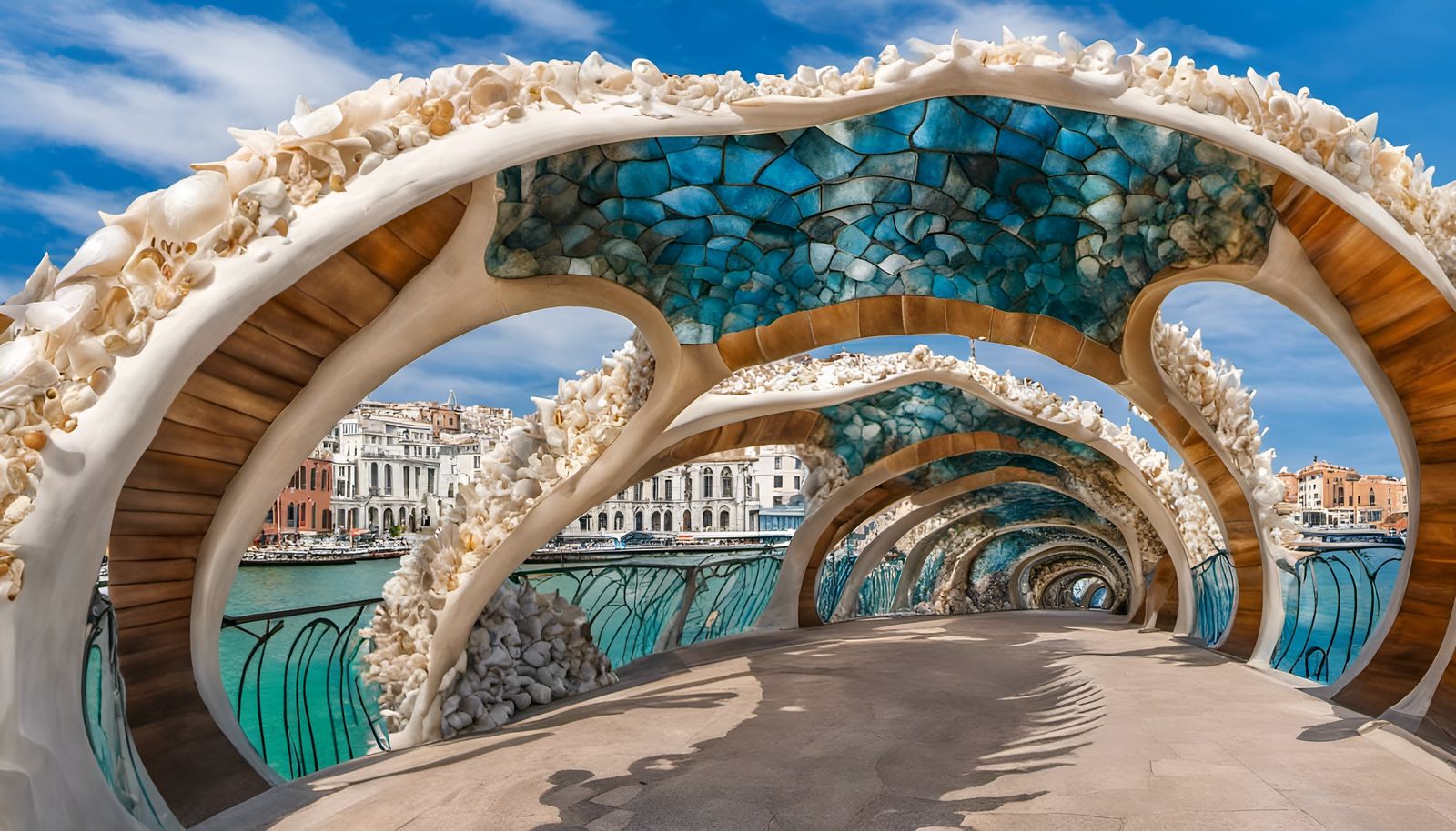 Seashell Bridge Inspired by Gaudi in Seapunk Style