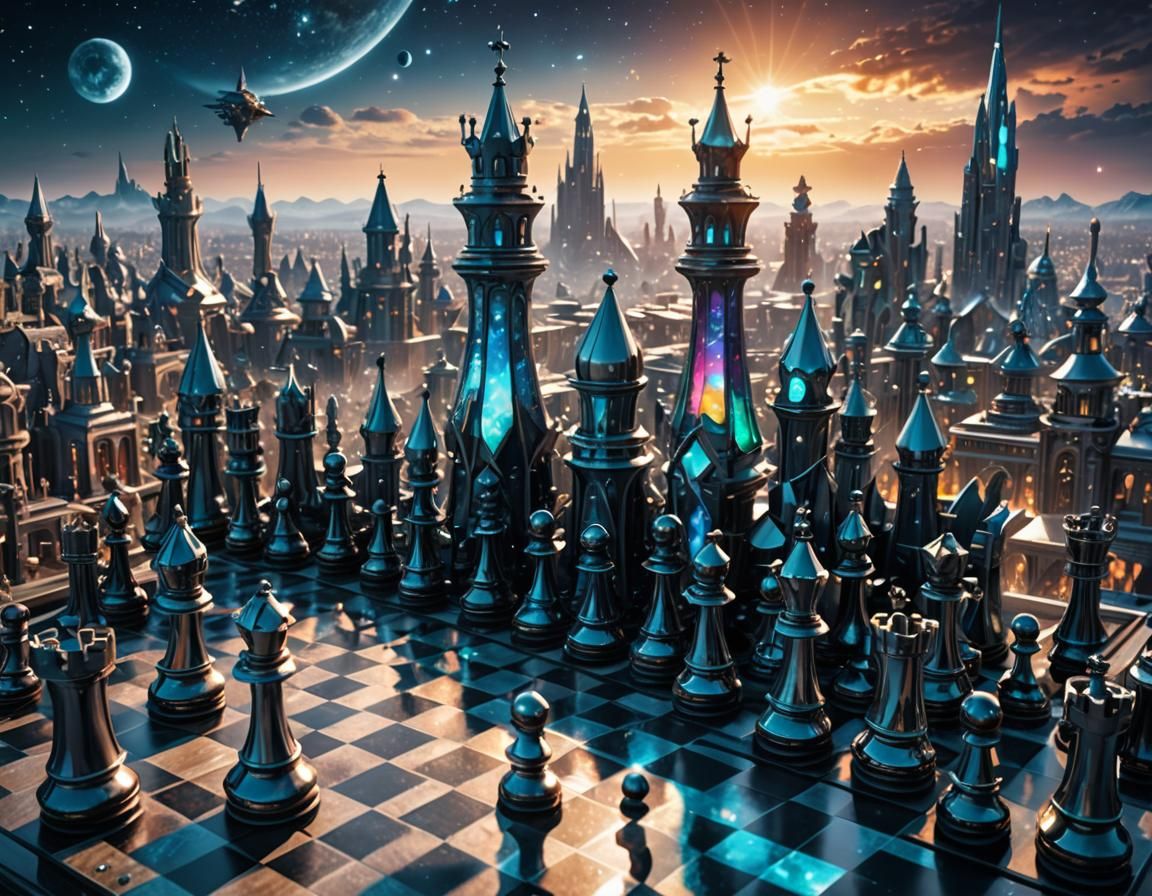 Celestial Chess City in Futuristic Style