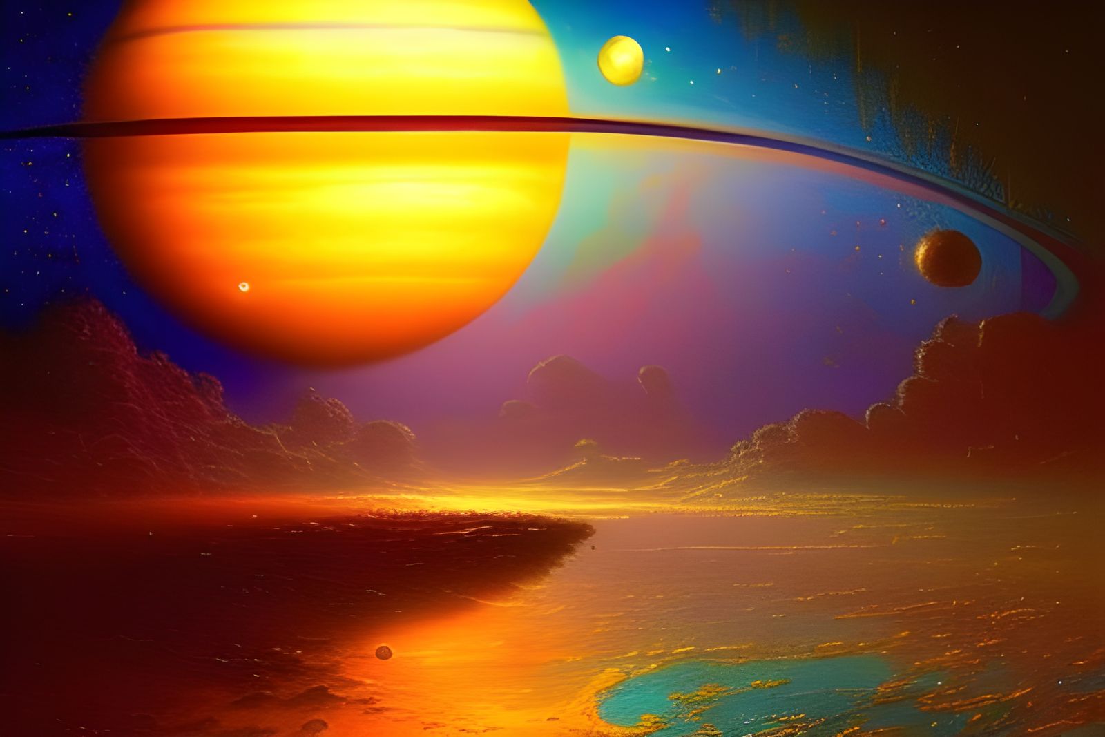 Mystical Saturn in Detailed Oil Painting Style