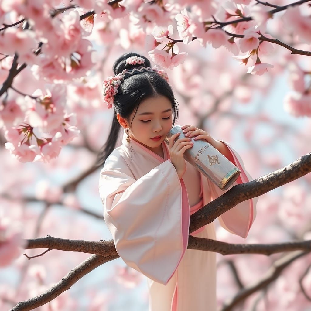 Chinese Princess in Cherry Blossoms, Matte Painting