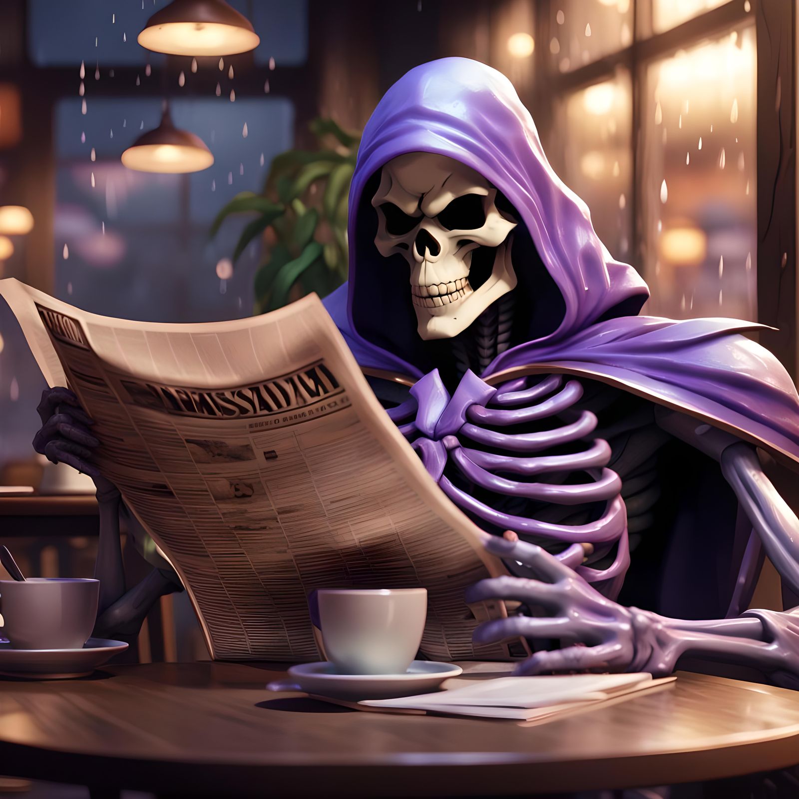 Skeletor Reads Newspaper: 3D Anime Art
