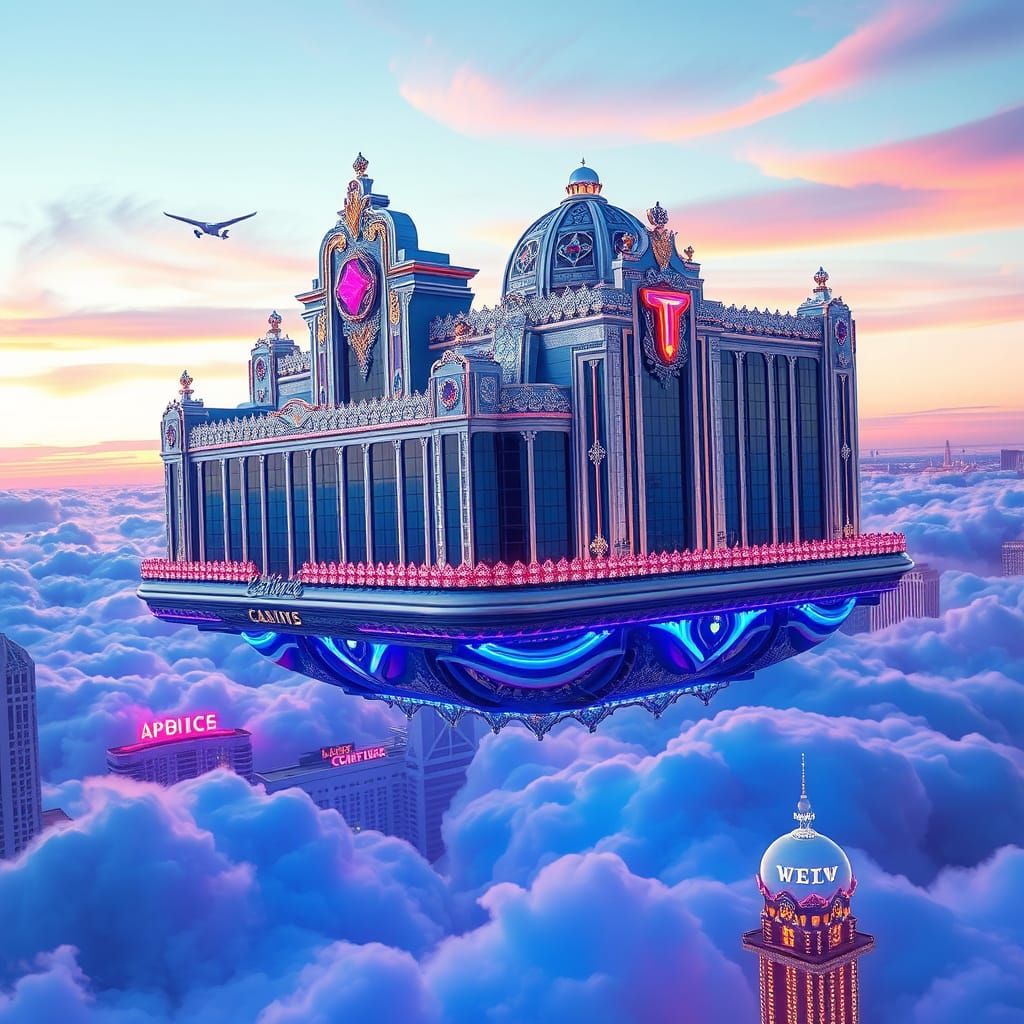 Floating Casino Above Las Vegas in Cyberpunk Style