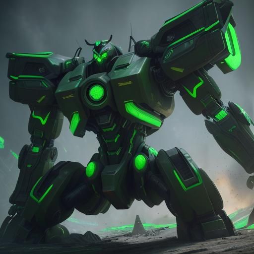 Shego Piloting a Giant Robot with Green Flames