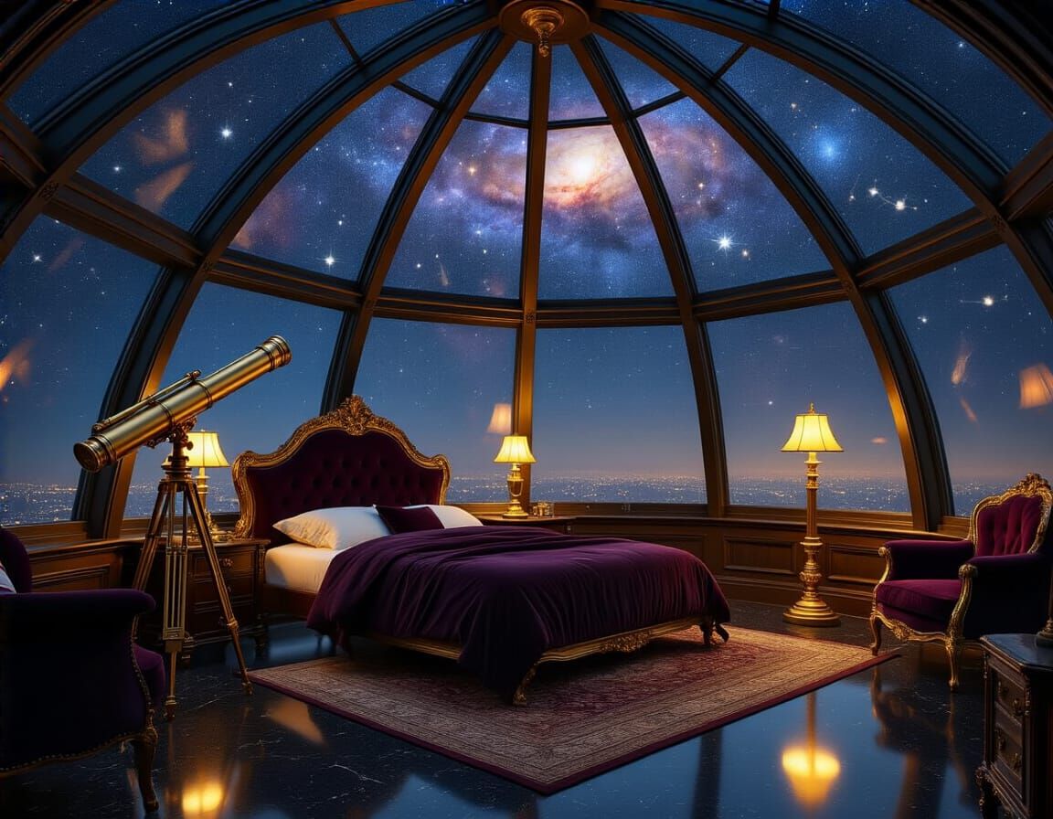 Luxury Bedroom Under Starry Observatory Dome