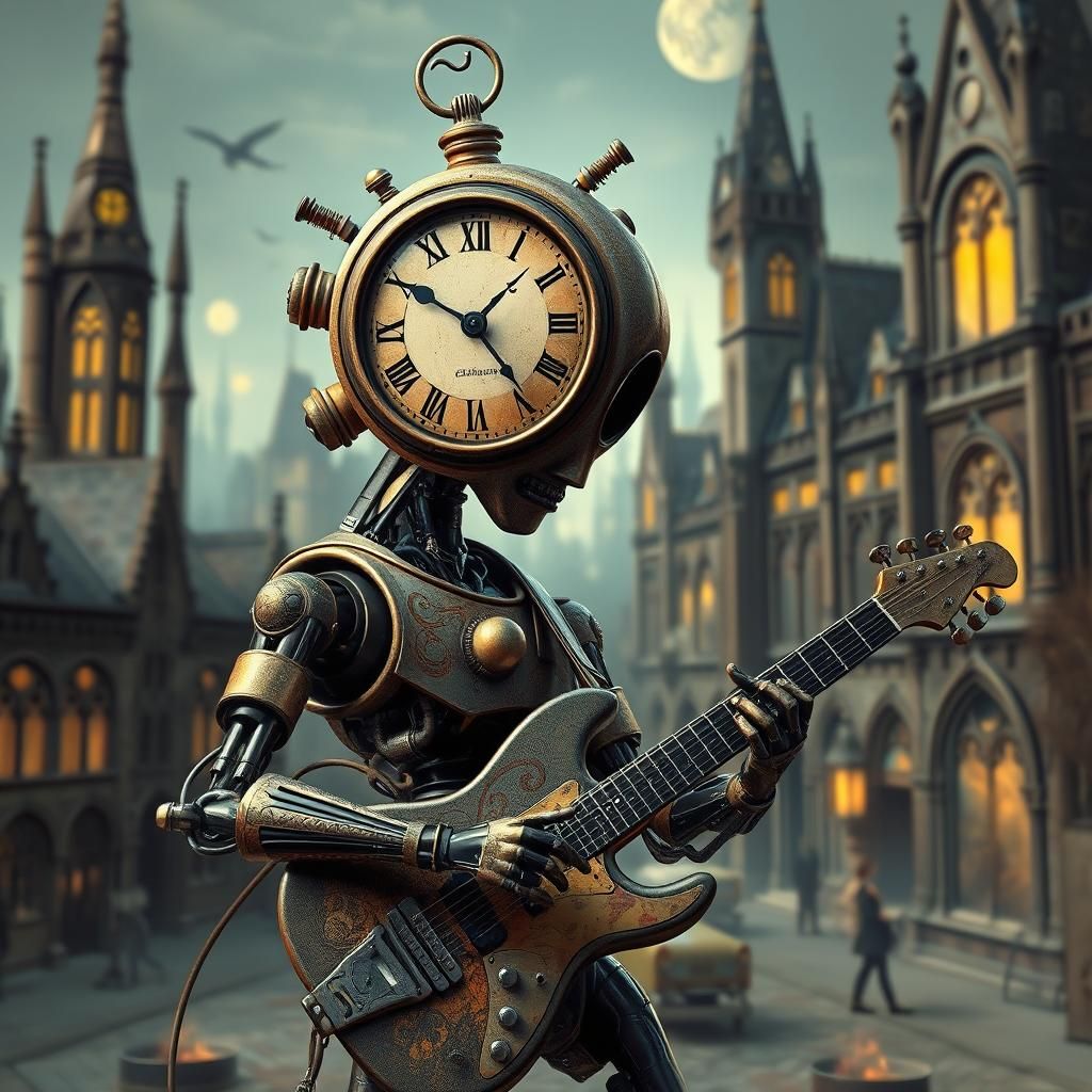 Biopunk Robot Jazz Fusion in Surrealist Style