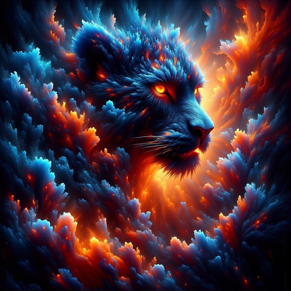 Ethereal Leopards in Iridescent Stormscape with Radiant Core