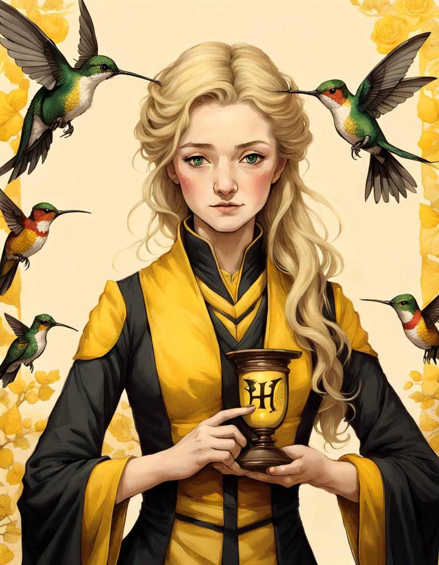 Helga Hufflepuff in Hokusai Style, Hogwarts Hallway