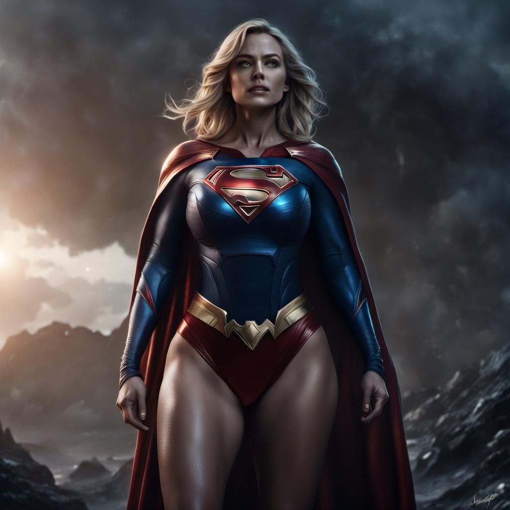 Supergirl with Cape in Cinematic Digital Painting