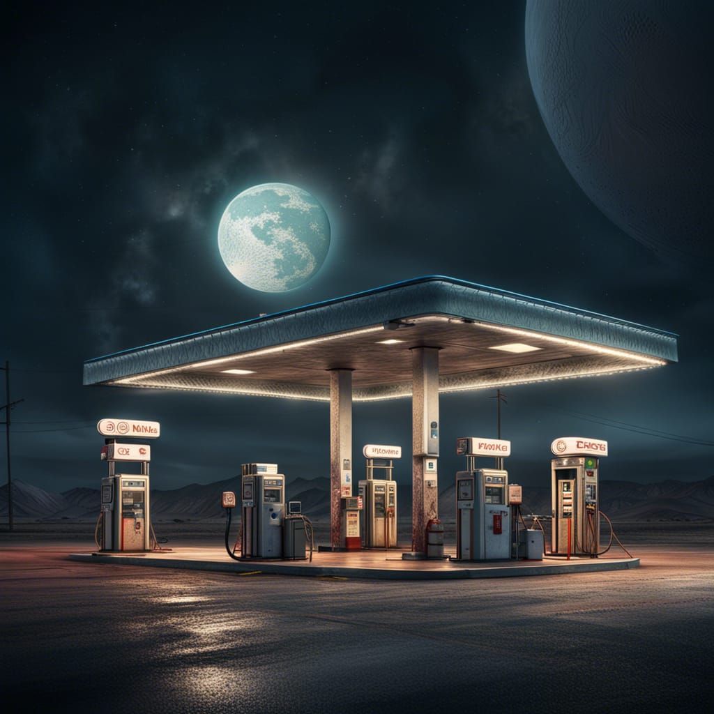 Gas Station on a Moon: Cinematic Digital Painting