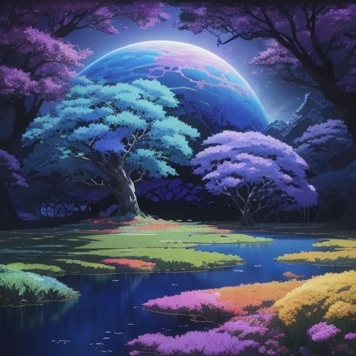 Fractal Landscape in Anime Key Visual Style
