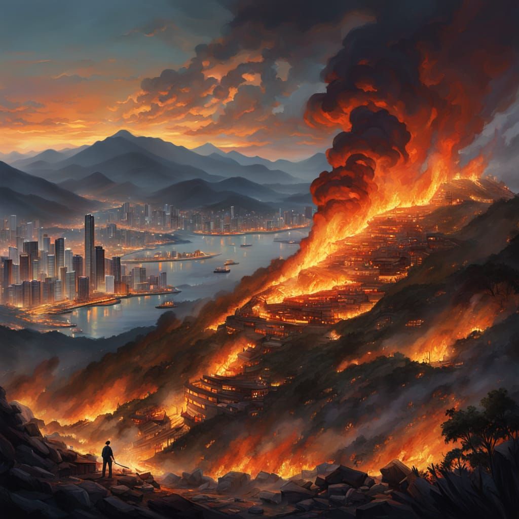 Fiery Hong Kong Landscape at Twilight