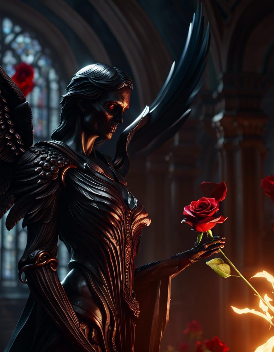 Angel of Death with Rose: Dark Fantasy Art