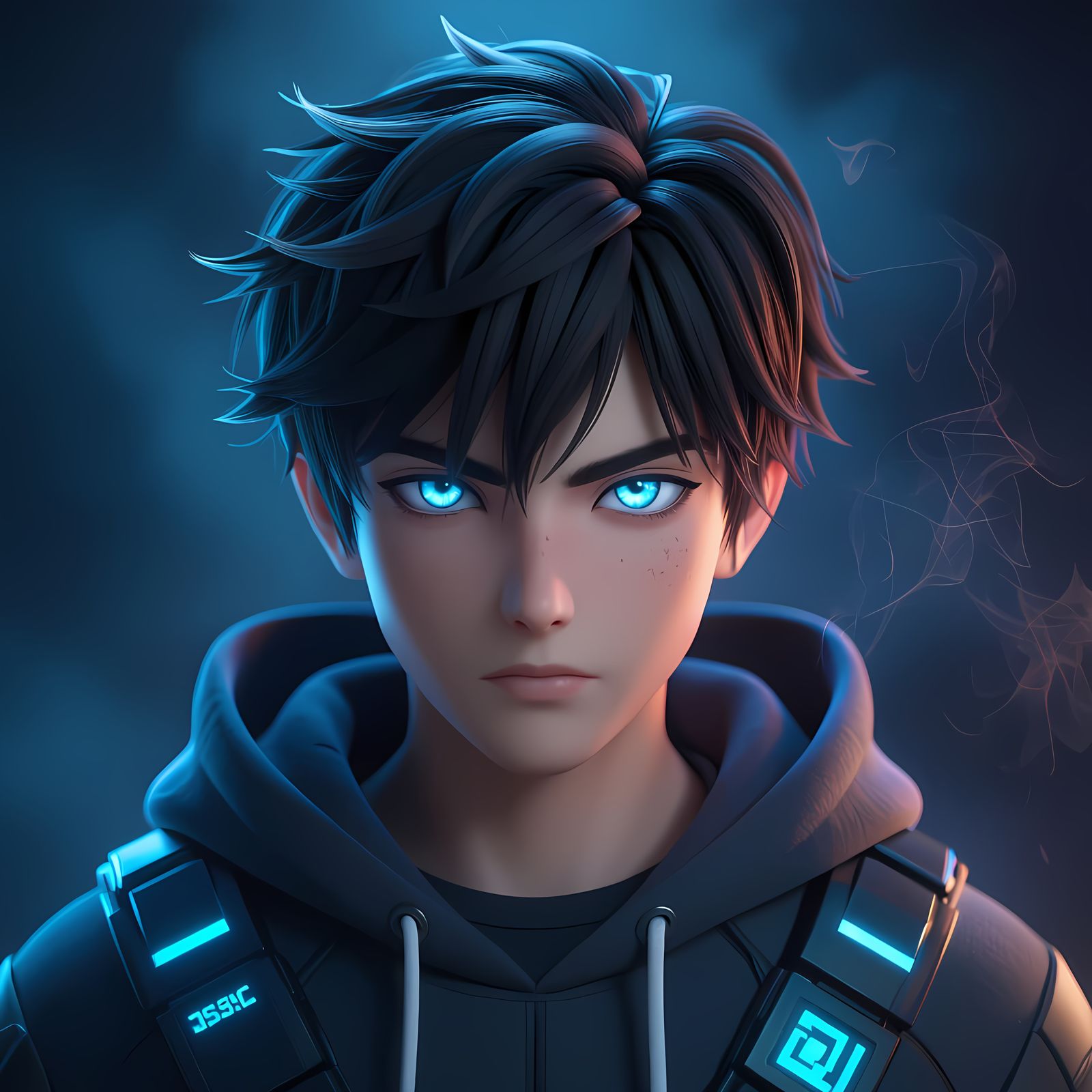 Anime Male Character with Neon Lighting, 3D Render