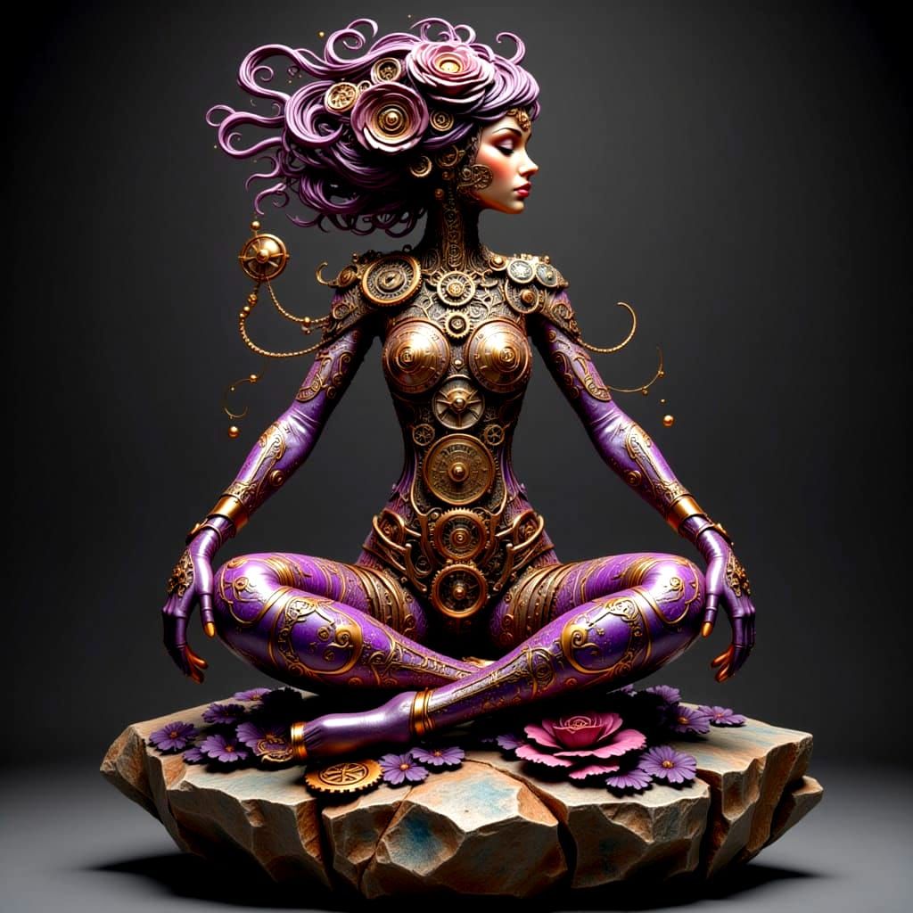 Steampunk Autremant Sculpture in Purple and Gold