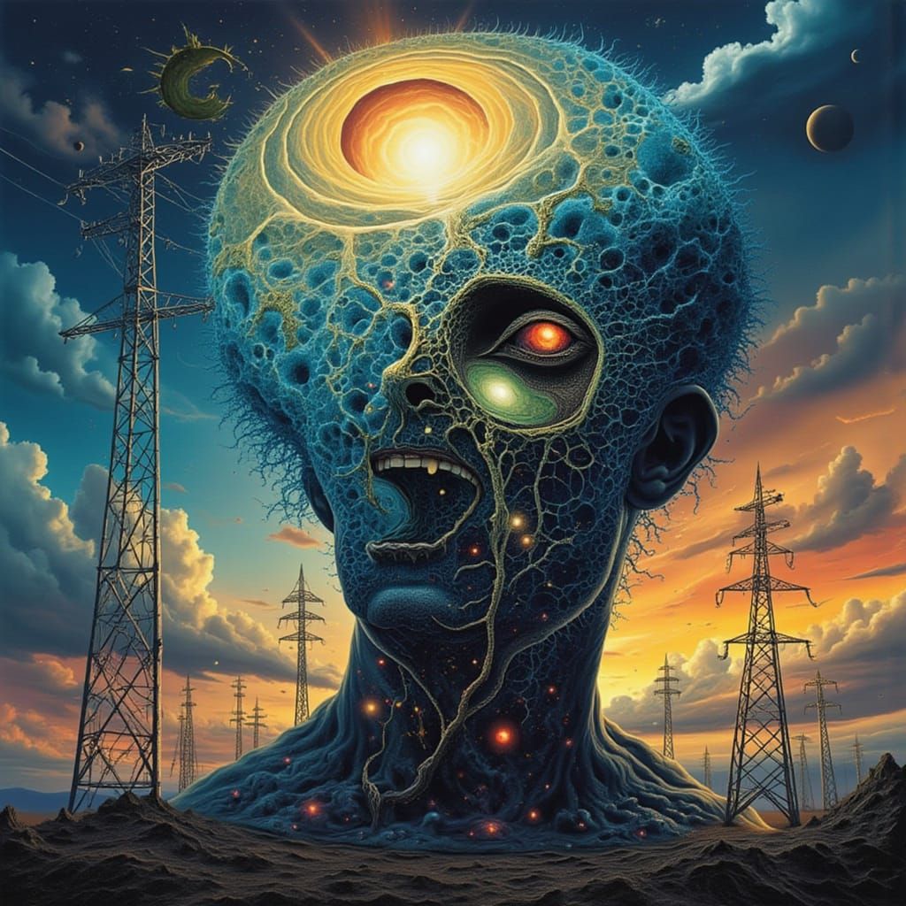 Fractal Mindscape: Man as Angel in Electric Spiderweb Sky