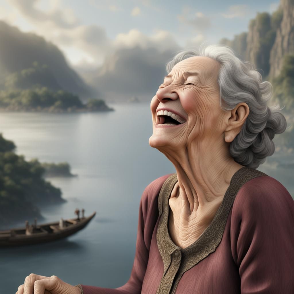 Laughing Old Woman with Tears as Matte Painting