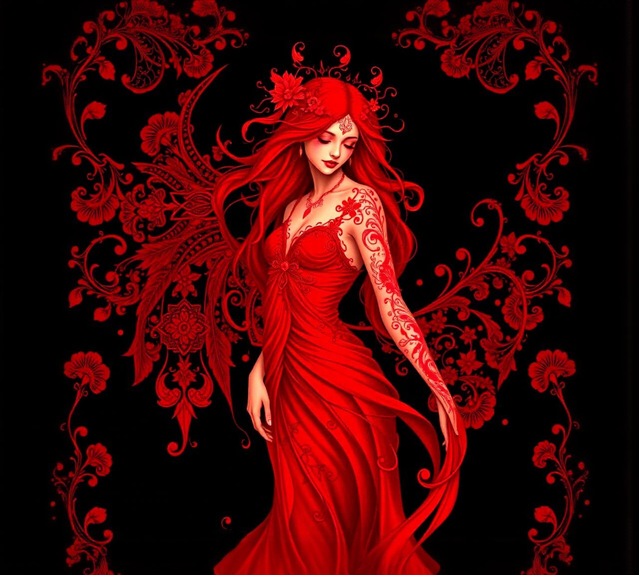 Bioluminescent Ethereal Maiden with Filigree Designs